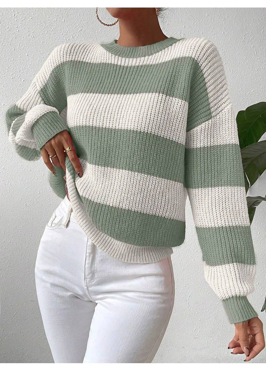 Оливковий демісезонний жіночий в'язаний светр оверсайз у смужку MonCher