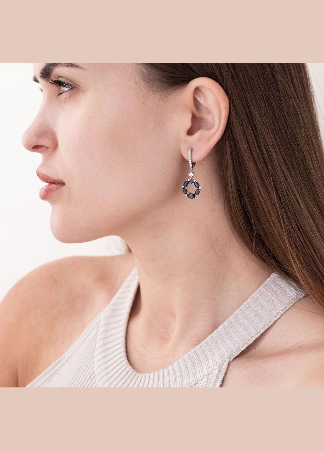 Серебряные серьги с синтетическими сапфирами и фианитами 2371/1р-HSPH Oniks (304525237)