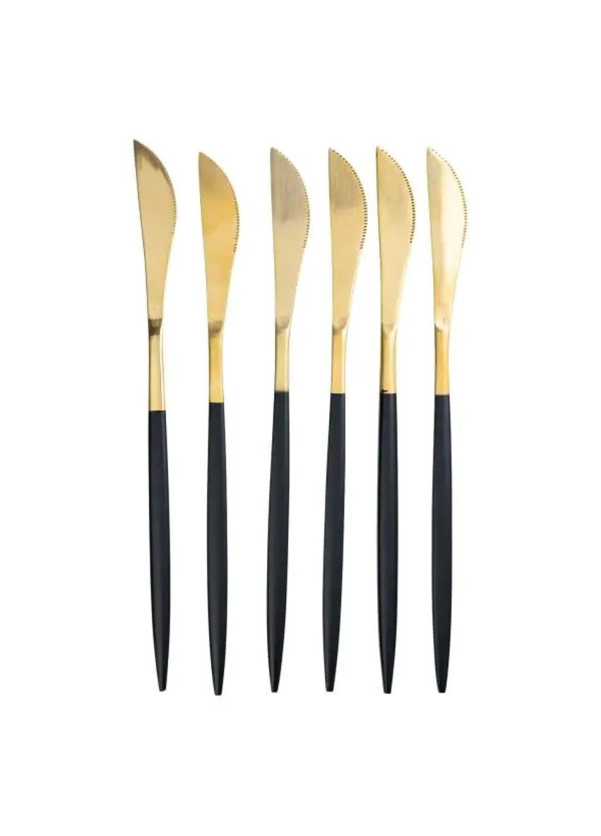 Набор столовых ножей 6 штук ножи сервировочные столовые 22.5 см Черный с золотом Yiwu (356460161)