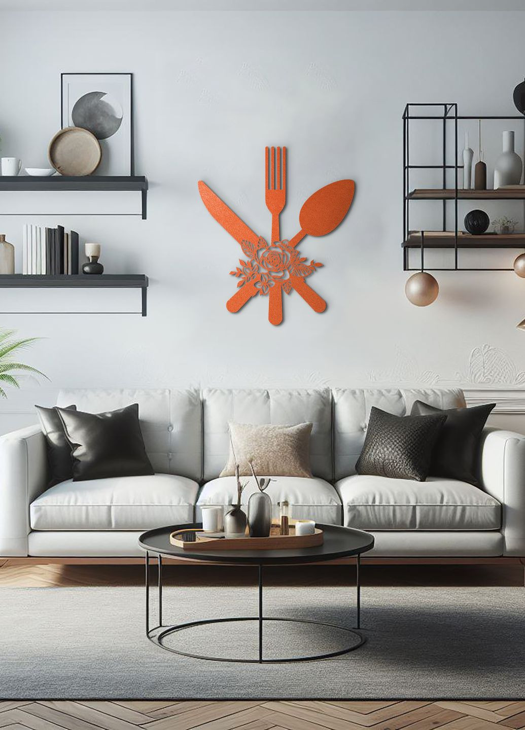 Дерев'яна картина на кухню, декор в кімнату "Столові прибори", оригінальний подарунок 70х80 см Woodyard (291882602)