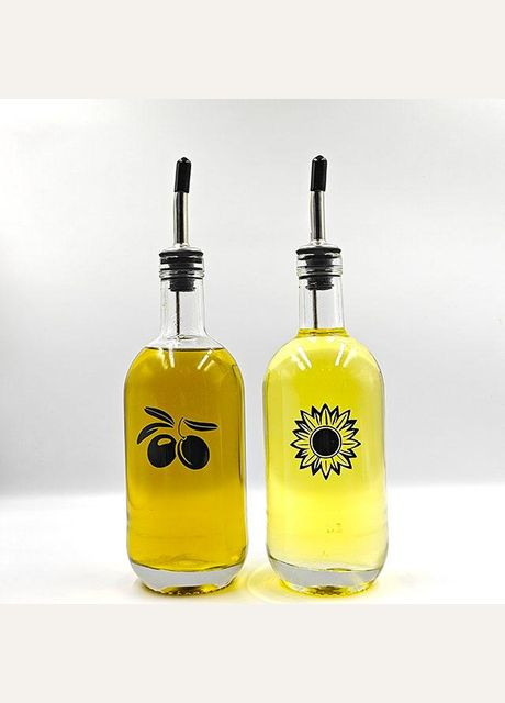 Набір пляшок для олії та оцту з дерев'яною підставкою 2 шт. 500 мл (мал.) No Brand (298794635)