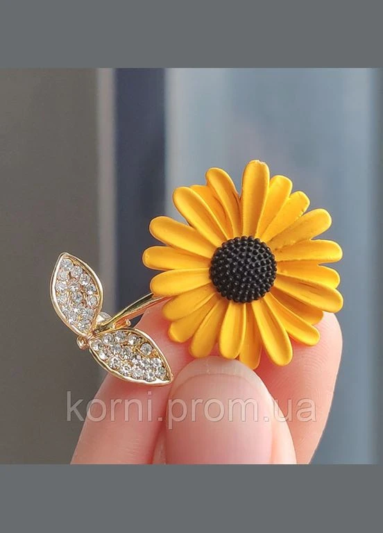 Жіноча золотиста брошка Соняшник із кристалами помаранчевий (AN)32224 Fashion Jewelry (334349409)