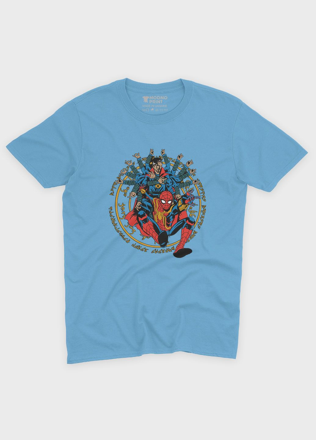 Голубая демисезонная футболка для девочки с принтом супергероя - человек-паук (ts001-1-lbl-006-014-010-g) Modno