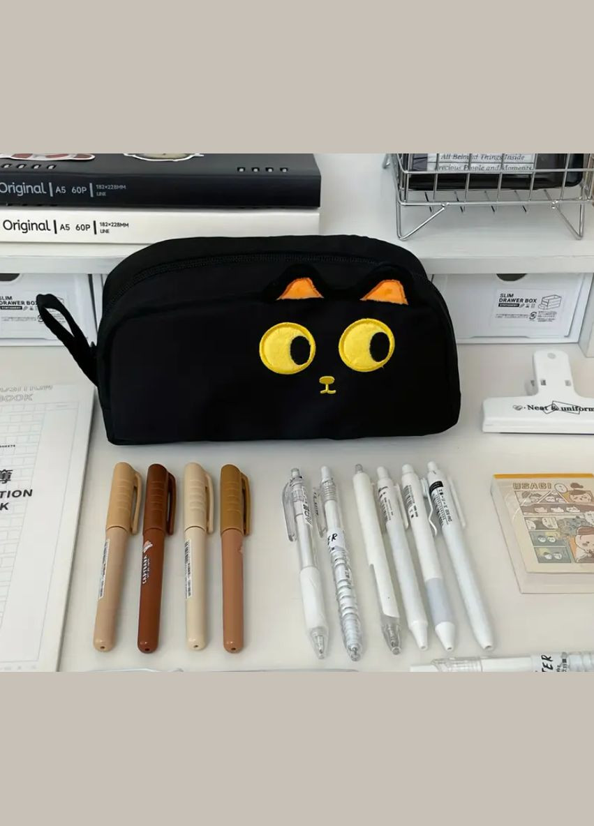Пенал школьный Косметичка в виде Котика. Черный No Brand (337170842)
