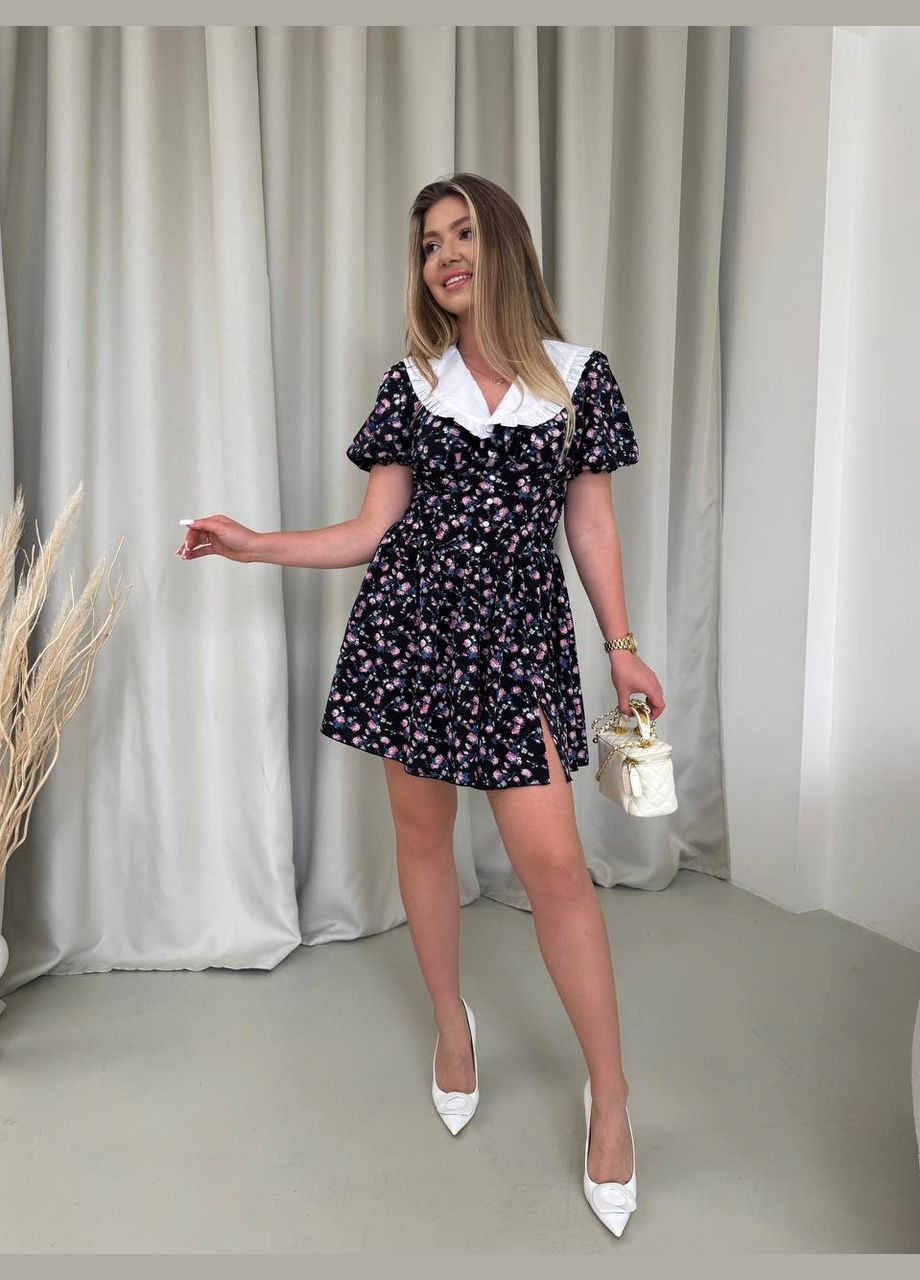 Черное деловое, повседневный, кэжуал, вечернее женское платье Україна с цветочным принтом