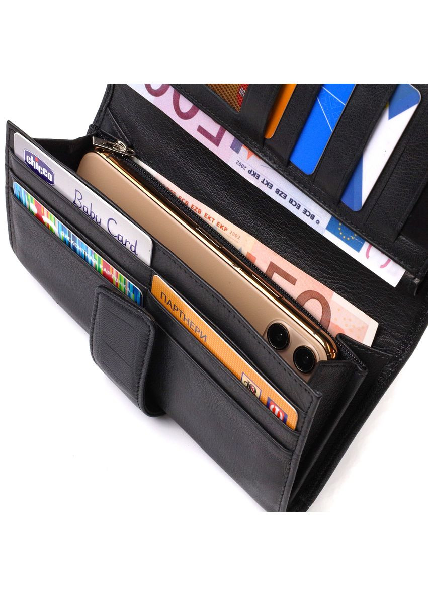 Вертикальне портмоне для документів чоловіче з натуральної шкіри з тисненням 21836 Чорне Canpellini (306881757)