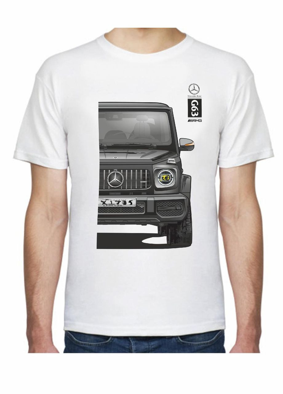 Біла футболка чоловіча з принтом mercedes-benz g63 amg f 205363 біла Avtolife
