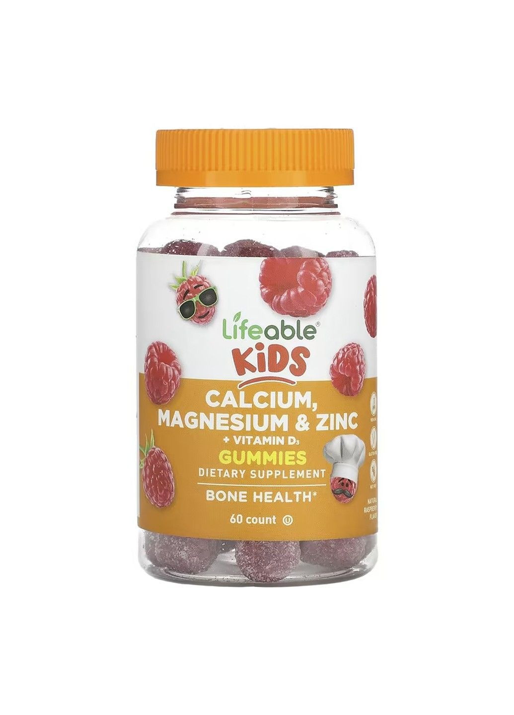 Calcium Magnesium & Zinc Kids, жувальні таблетки з кальцієм, магнієм і цинком і вітаміном D3 для дітей, 60 таблеток Lifeable (370162503)