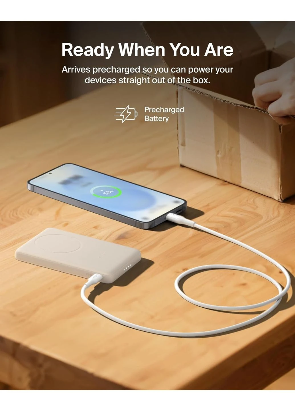 Акумулятор портативний літій-іонний Power Bank 5000мА·год, 15Вт/Qi2 7.5Вт, Slim Magnetic Ring, пісочний Belkin (398205038)