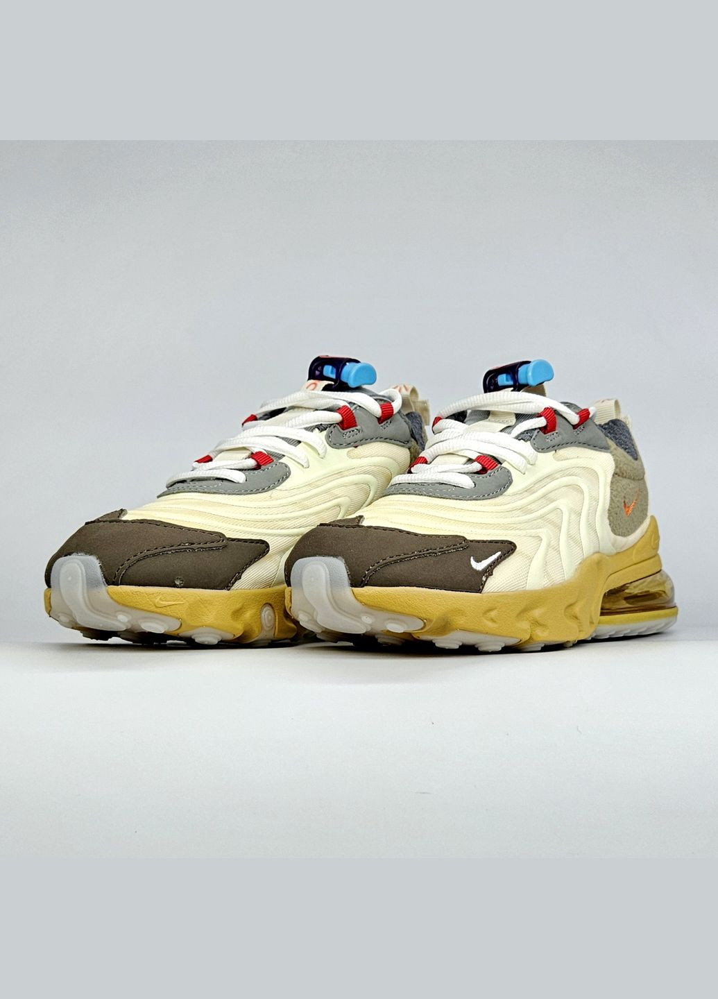 Бежевые демисезонные кроссовки мужские и женские nike air max 270 react x travis scott beige | найк 270 реакт бежевые No Brand