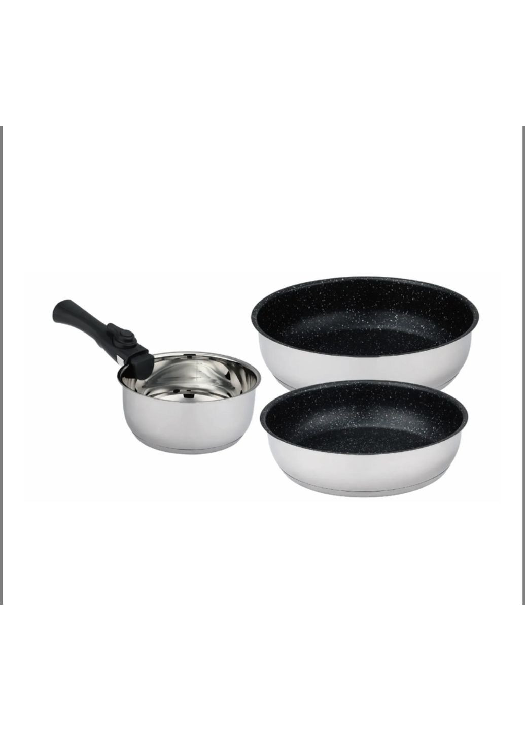 Набір сковорідок із сотейником BH-7924 із мармуровим покриттям та знімною ручкою Сріблястий Bohmann (331870592)