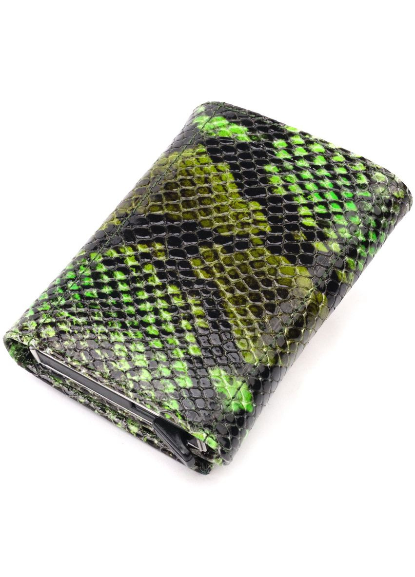 Лакированная визитница из натуральной кожи под змею с отделением для карт и наличных зеленая (sku_20987) No Brand (330012829)
