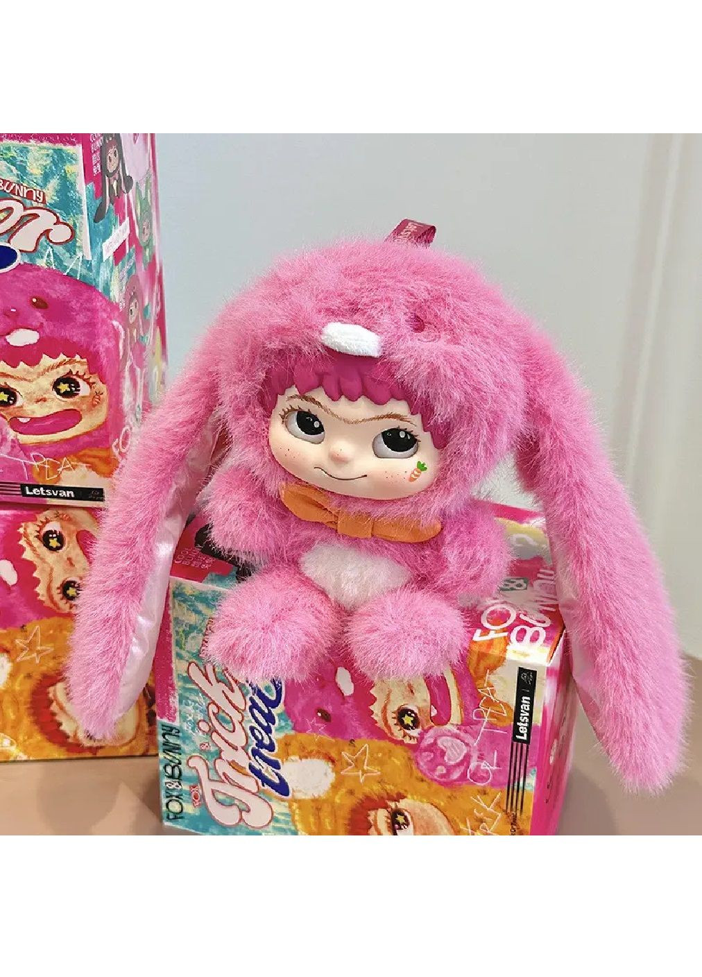 Мягкая плюшевая игрушка брелок длинноухий заяц Вакуку Лабубу с петлей для подвешивания на рюкзак сумку (481239-Prob) Розовая Unbranded (358494933)