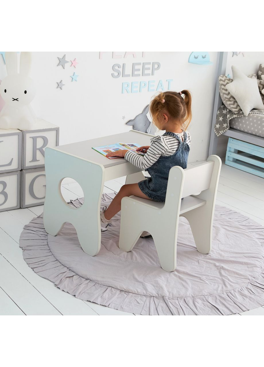 Столик та стільчик для дитини 70×45×51, дитячий гральний стіл та стілець, білий з сірим No Brand (360920134)