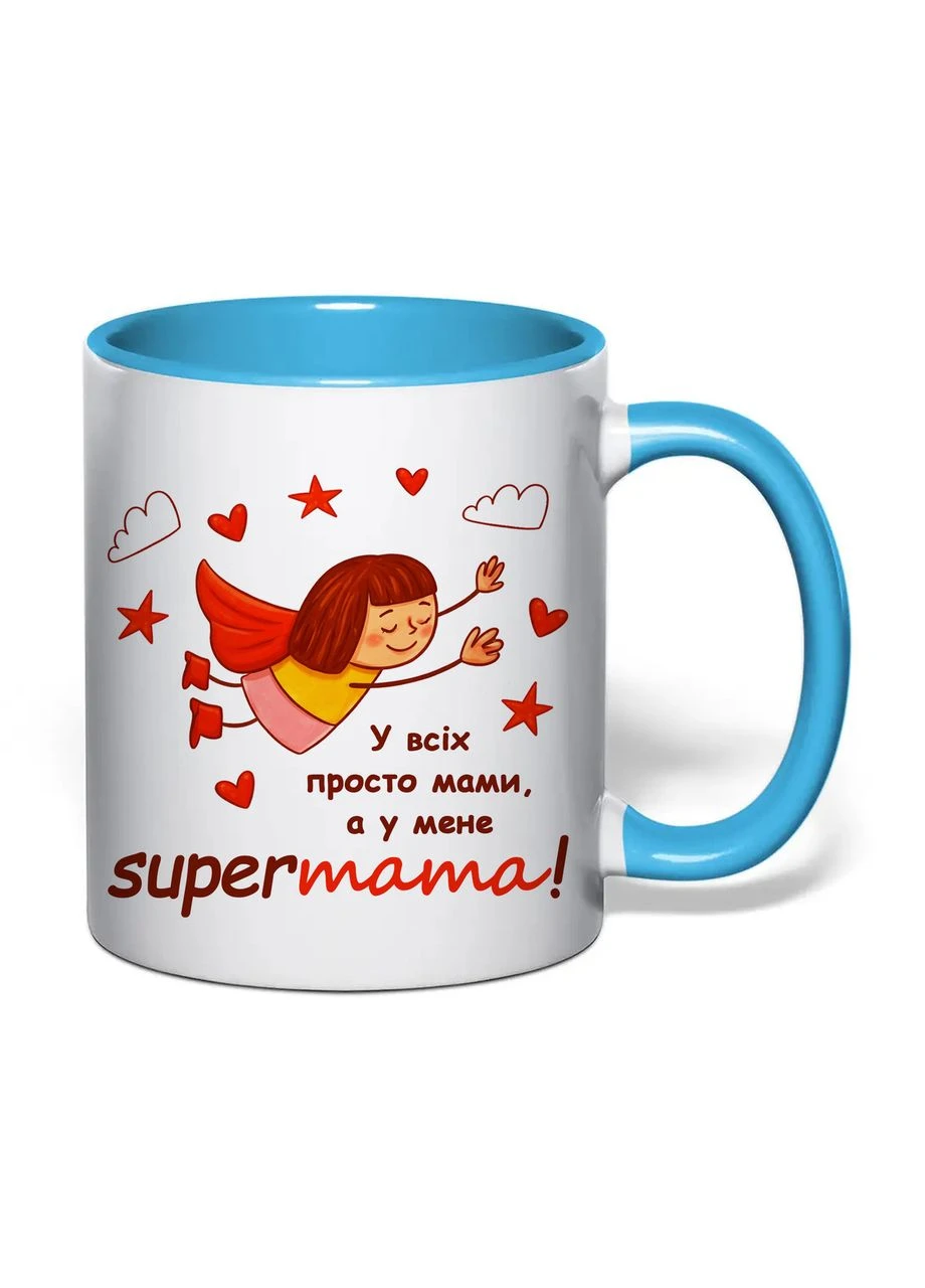 Кружка с принтом "Supermama!" 330 мл (цвет голубой) (39802) No Brand (387611572)