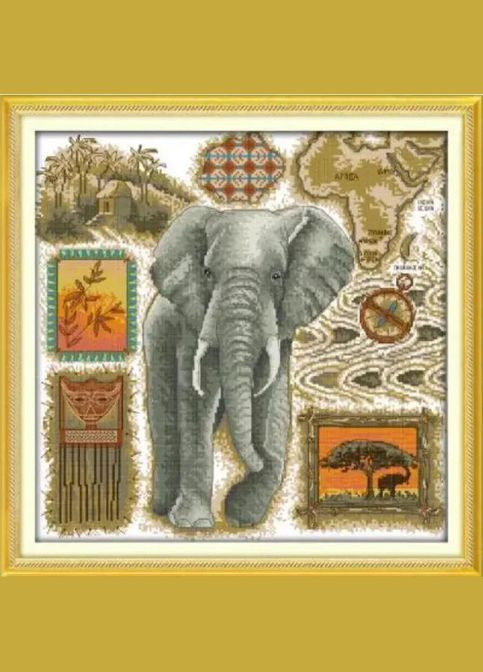 Набір для вишивання за нанесеною на канву схемою "African elephant". AIDA 14CT printed 45*44 см Joy Sunday (313613664)