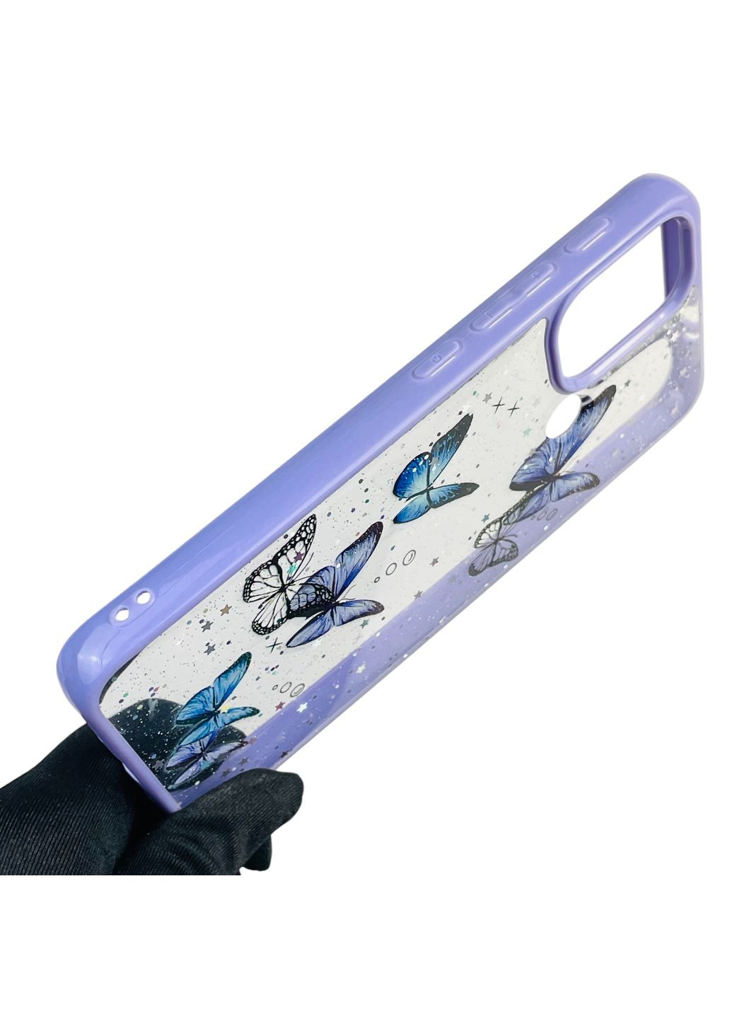 Чехол для Moto G30 (989606) с блёстками с бабочками на моторола г30 сиреневый Motorola (366387973)