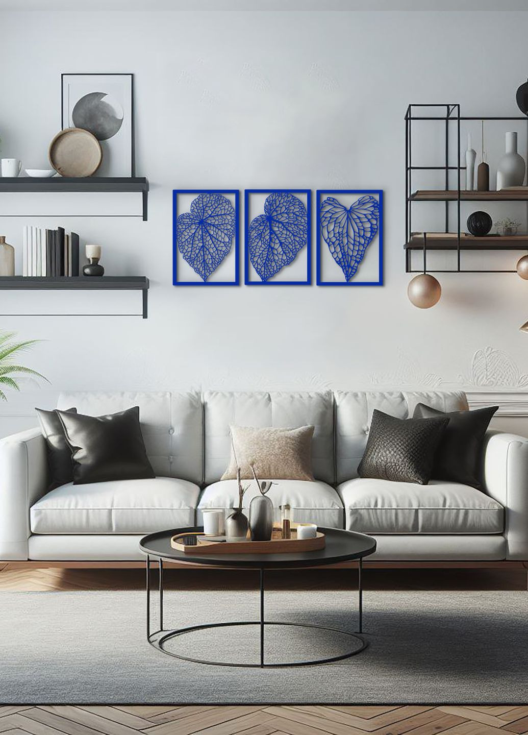 Декор в комнату, интерьерная картина на стену "Листочки модульные", стиль минимализм 70х155 см Woodyard (292111919)