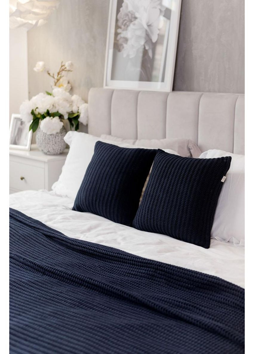 Вязаная наволочка COTTON синяя 45х45 см декоративная для интерьера. ProDobro (369378076)