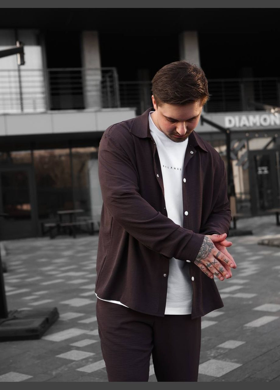 Коричневий літній костюм: штани та сорочка з легкого дихаючого матеріалу з сорочкою, брючний Україна