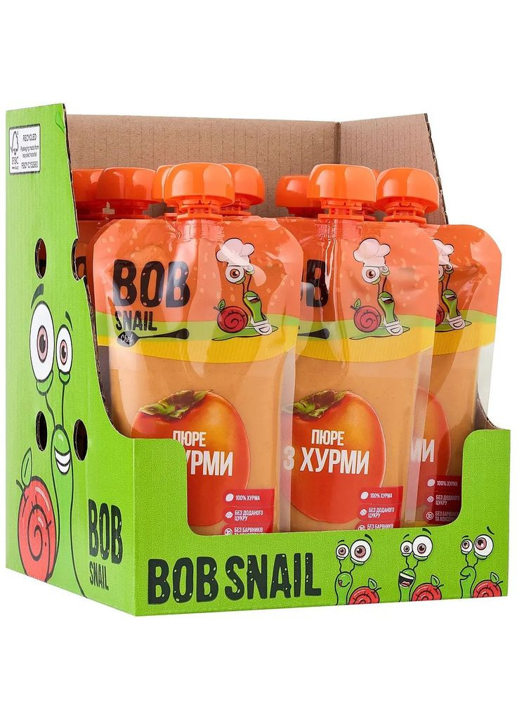 Пюре фруктовое Хурма, пастеризованоее, 2.5 кг (10 шт. по 250 г) Bob Snail (342715800)