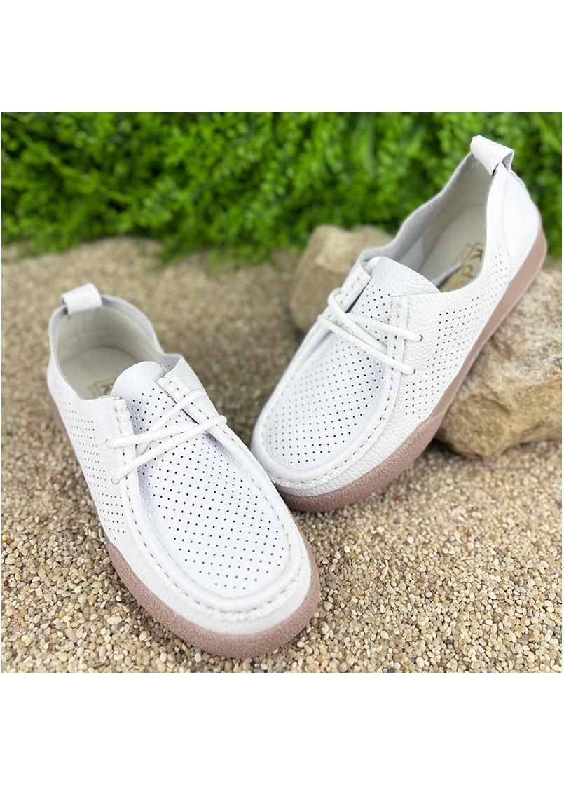 Белые жiночi перфорованi мокасини шкiрянi е-007035-2 бiлi Kadisailun