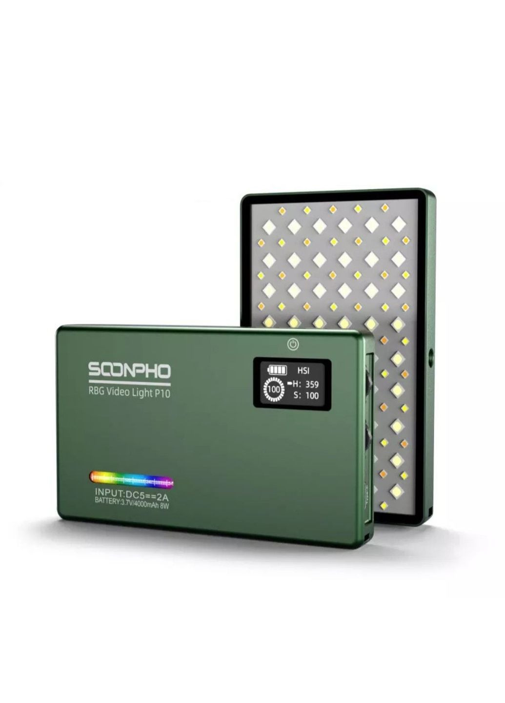 Накамерне LED світло Soonpho P10 RGB з акумулятором 4000 mAh в зеленому кольорі No Brand (366547107)