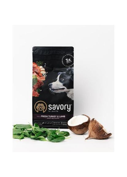 Сухой корм Medium для собак средних пород, со свежим ягненком и индейкой, 1 кг Savory (322874425)