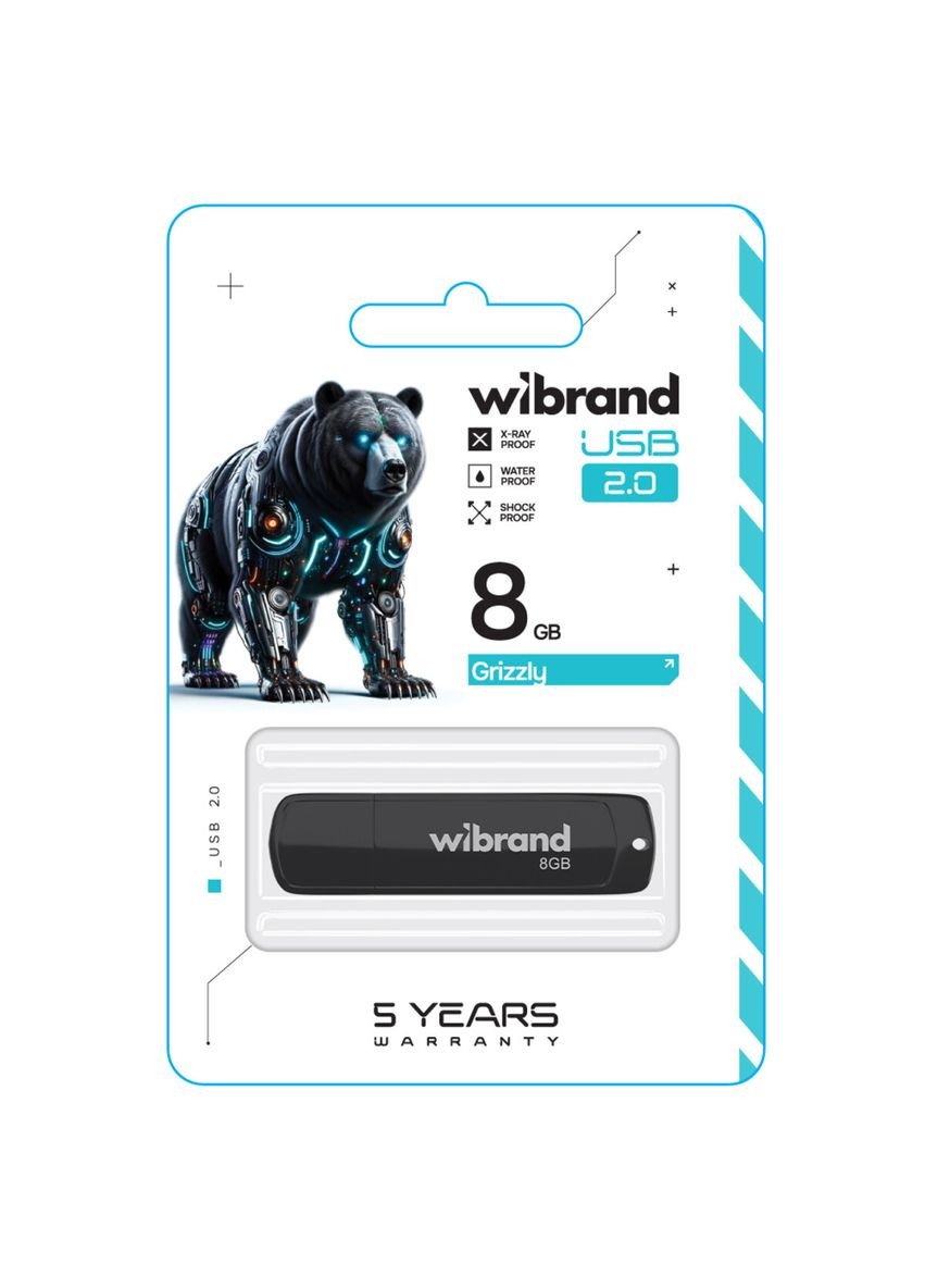 Флеш-накопитель USB 2.0 8Gb Black (WI2.0/GR8P3B) Wibrand Grizzly (324066974)