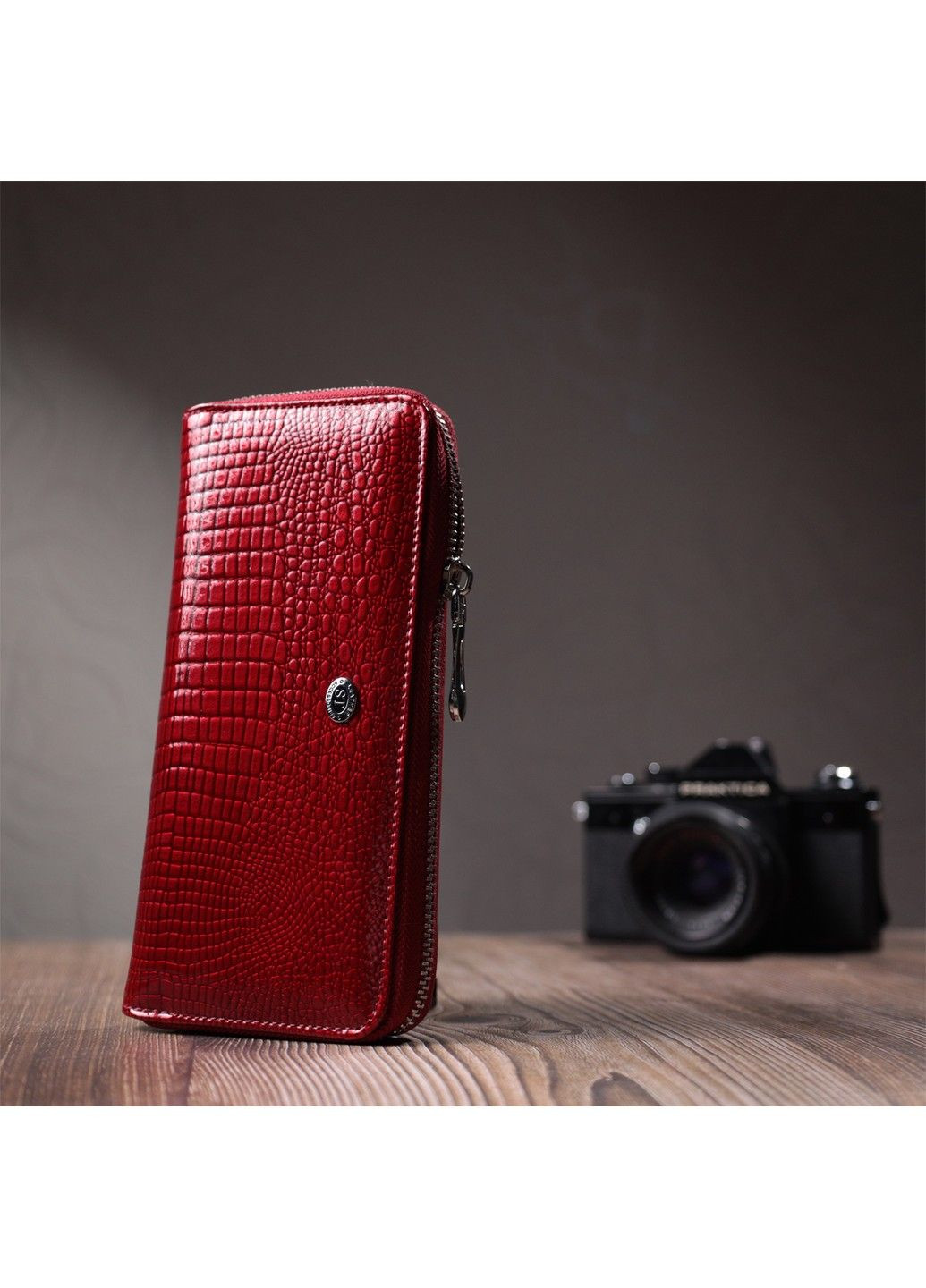 Женский лакированный кошелек на молнии из натуральной кожи 22677 Красный st leather (298111838)