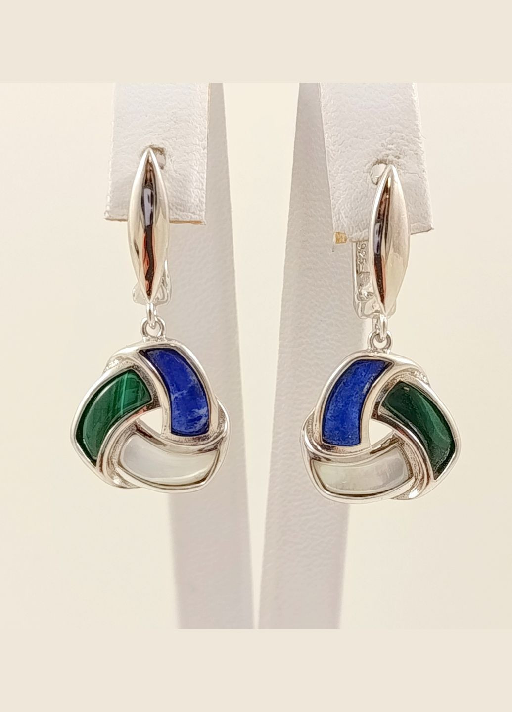 Серебряные серьги с лазуритом, малахитом и перламутром Е5021G No Brand Сережки (338624537)