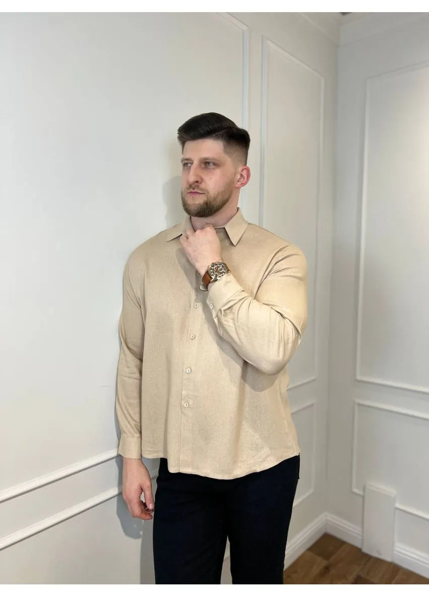 Сорочка чоловіча класична з льону 32411 бежева FlexDress (382704660)