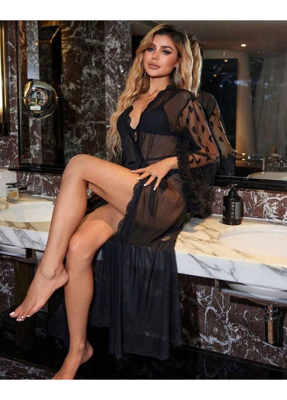 Комбінована всесезон халат valentino еротичний довгий халат з об'ємними рукавами в сердечко. No Brand