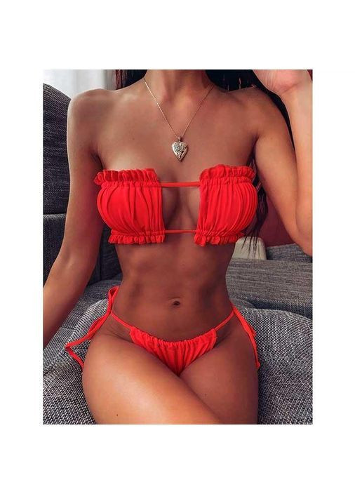 Червоний купальник шторки на зав'язках s-m червоний No Brand