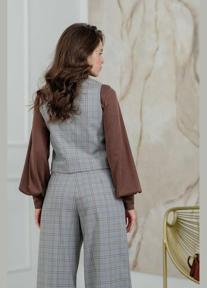 Жіночі штани палаццо сірі в клітинку MKAZ6157-2 Modna KAZKA (336932181)