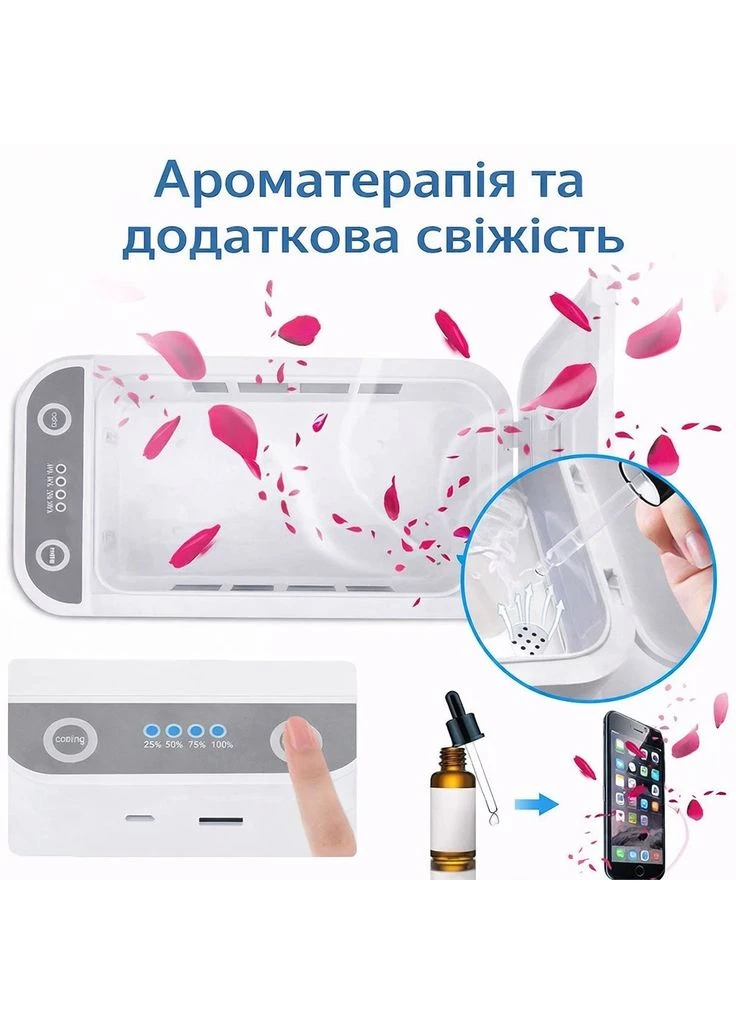Портативный УФ-стерилизатор для телефона Portable Phone UV Sanitizer с ароматерапией | Белый No Brand (388552547)