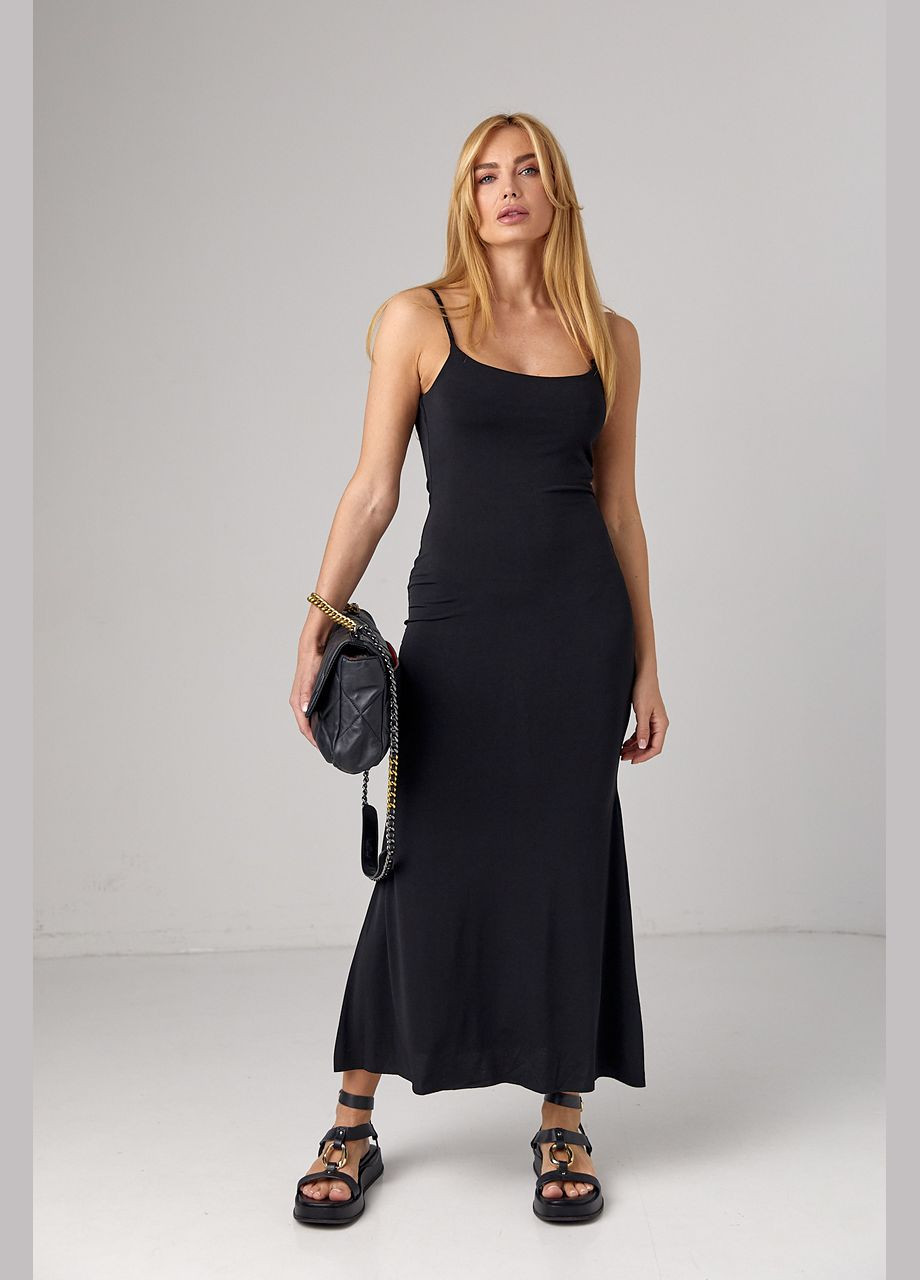 Довгий силуетний сарафан на бретелях – блакитний Lurex (296470878)