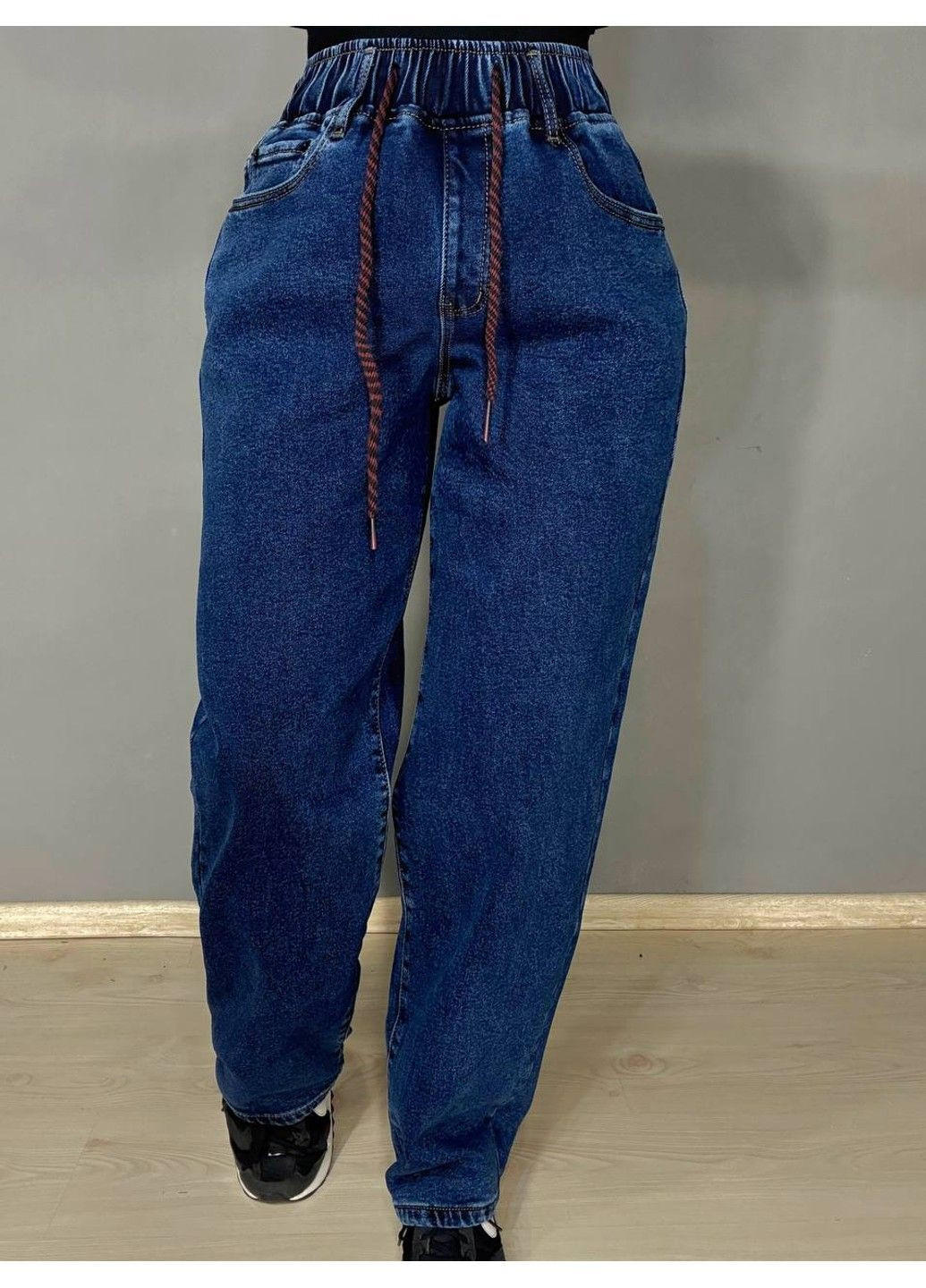 Джинси жіночі 8335 утеплені на флісі MOM з резинкою на талії сині Vanver - (363449417)