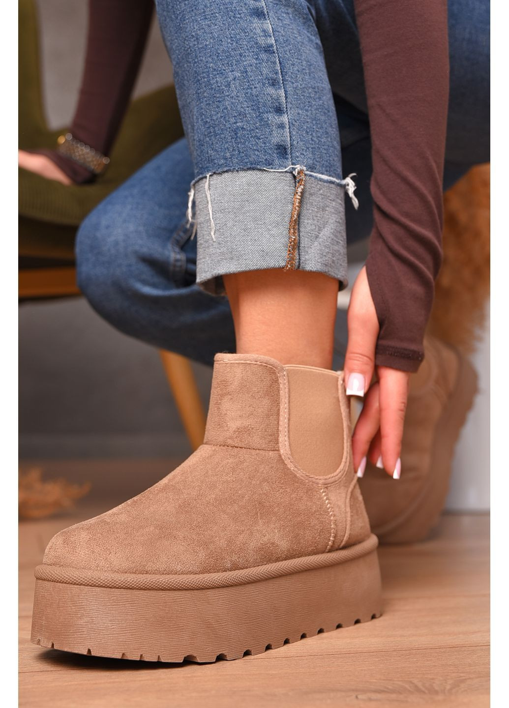 Уггі жіночі на хутрі бежевого кольору Let's Shop (364485064)