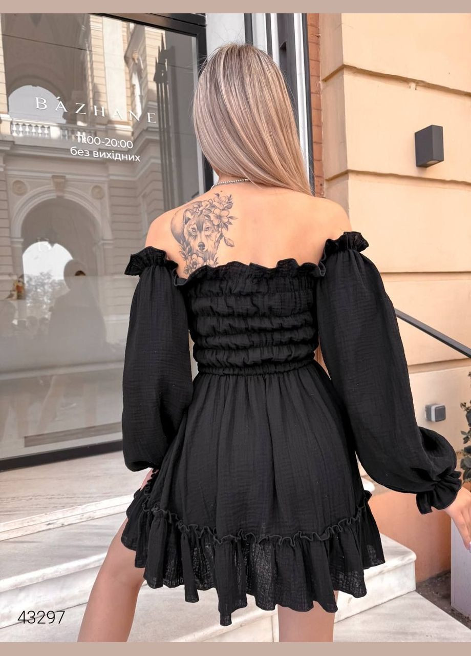 Чорна повсякденний літня сукня ліхтарик з довгими рукавами Liton однотонна