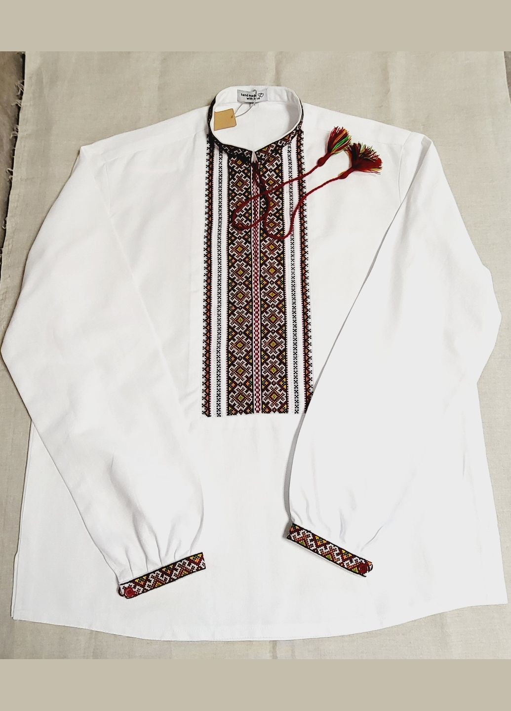 Комбінована чоловіча вишиванка ручної роботи на домотканому полотні "аква віта" Hand Made візерунок українська символіка пряма, вільна бавовна, домоткане полотно (331146157)