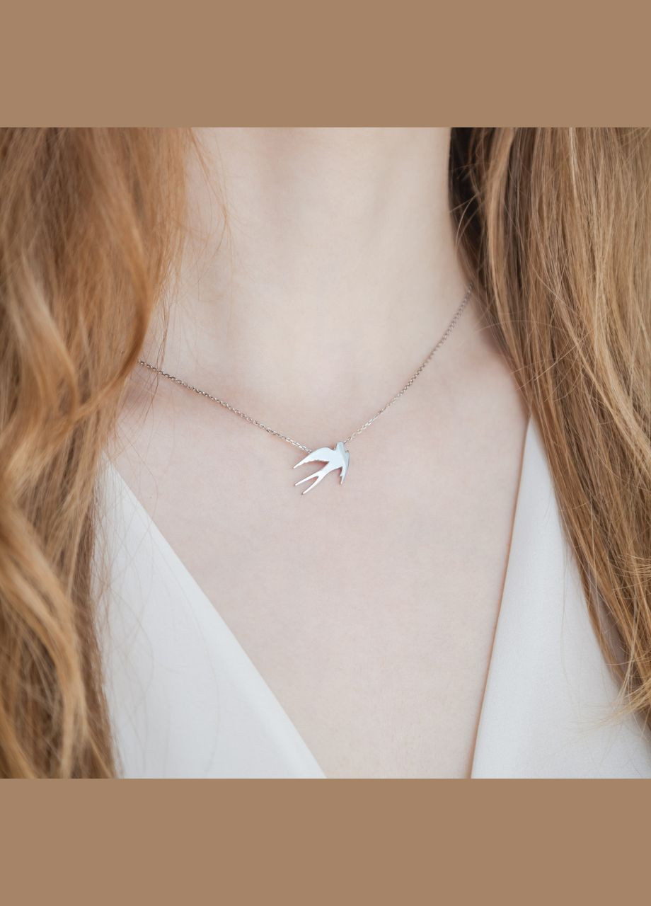 Кольє срібне Ластівка на тоненькому ланцюжку без камінців No Brand (362177313)