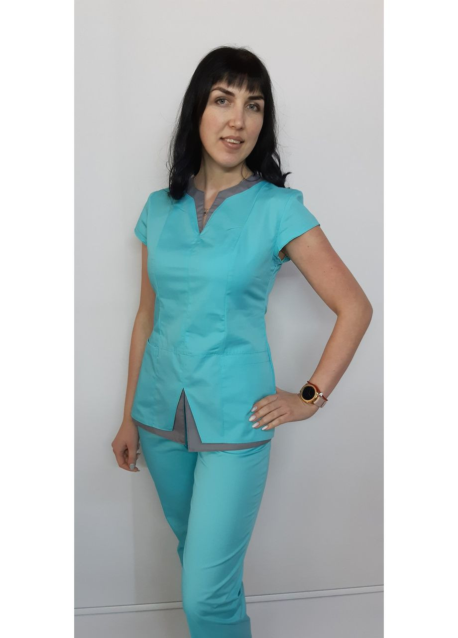 Медичний жіночий костюм Весна котон короткий рукав 56, Білий із ліловим оздобленням No Brand (361359755)