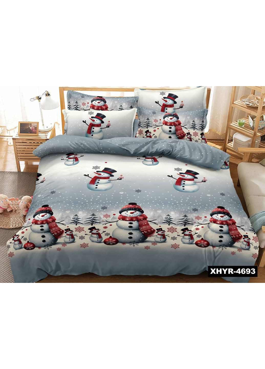 Байковое (фланелевое) постельное белье двуспальное "Снеговик" No Brand (361665156)