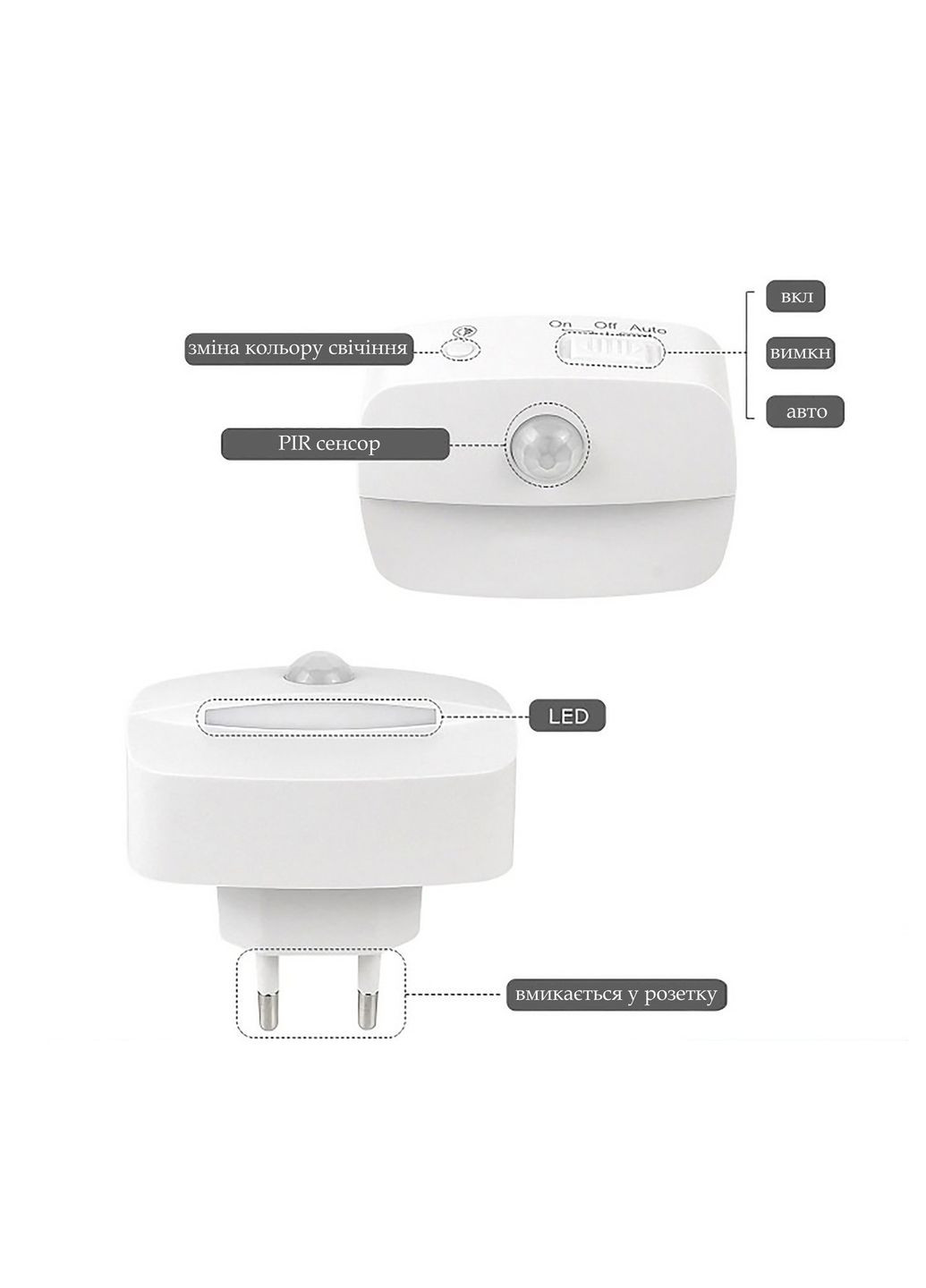 Світильник LED нічник з датчиком руху в розетку, три режими світла No Brand (330641068)