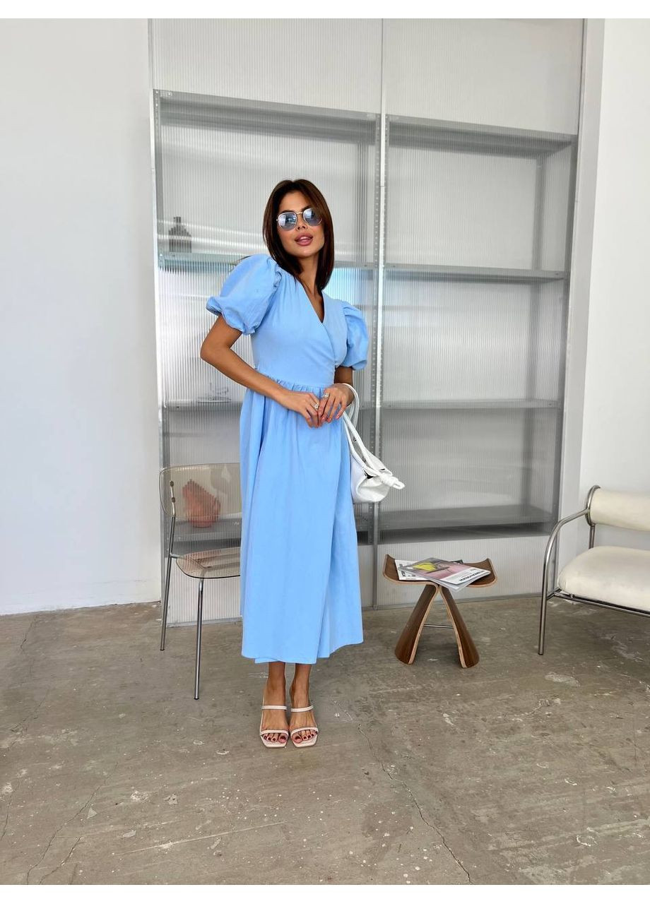 Блакитна вишукана лляна сукня Fashion