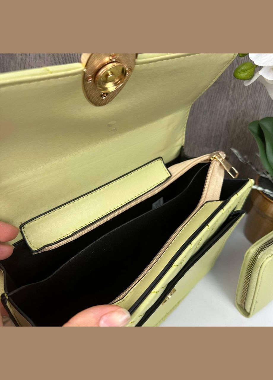 Набір жіноча міні сумочка клатч з жіночим гаманцем на блискавці екокожа бежевий (sku_1647Т) No Brand (330576068)