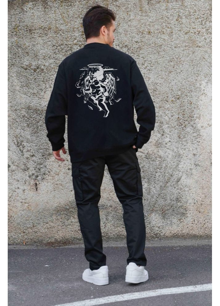 Черный утепленный оверсайз свитшот на флисе с принтом respirator black Without (362441436)