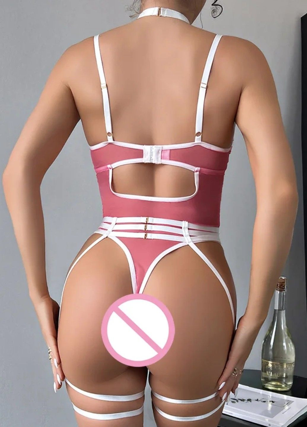 Розовый демисезонный комплект женского эротического белья с боди charming temptation No Brand