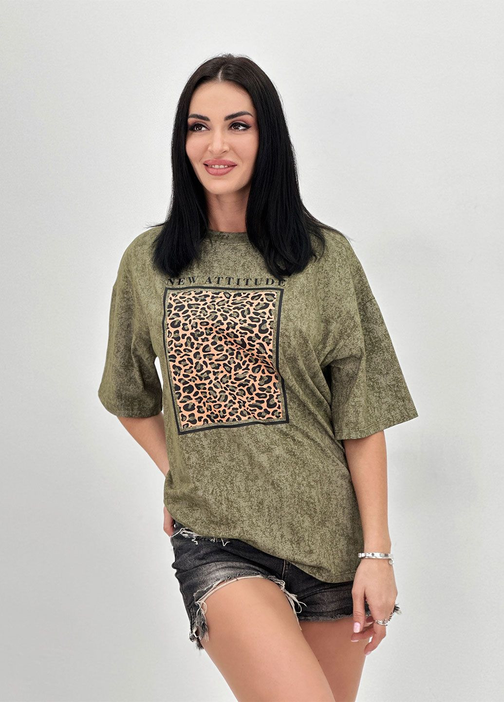 Хакі (оливкова) жіноча футболка з коротким рукавом Fashion Girl Roar